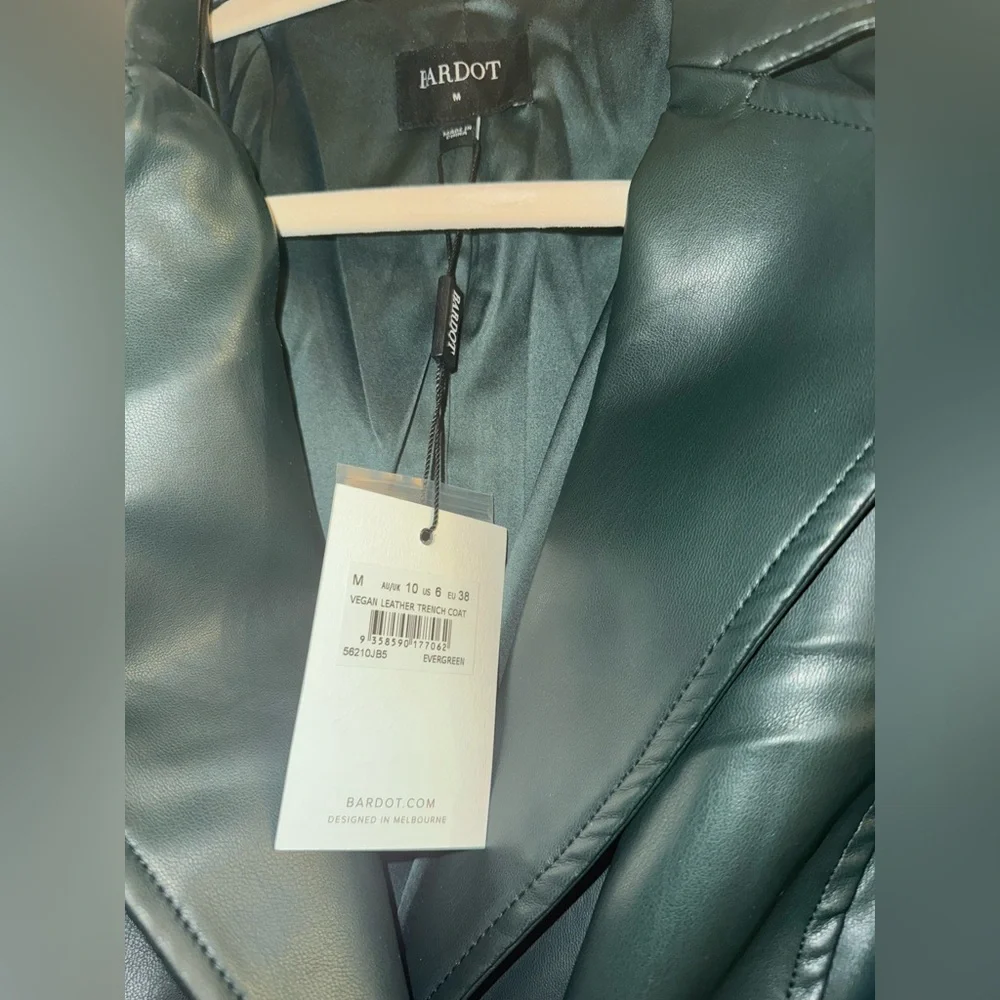 NWT Bardot Faux Leather Trench Coat in Evergreen - Picture 5 of 7